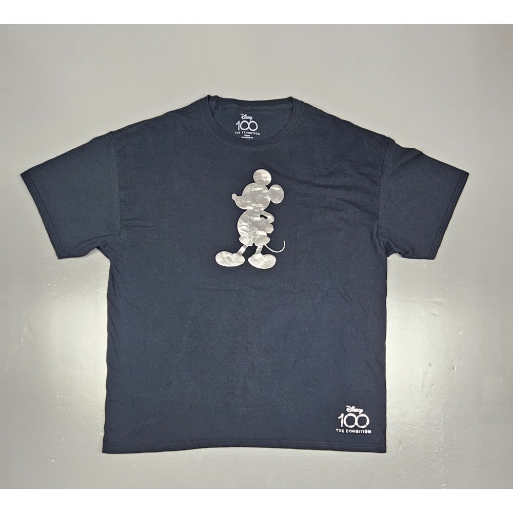 Disney T-Shirt Adult XL. Black‎ 100 Years Exhibition Chrome Print